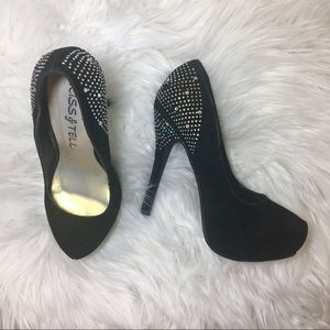 Black Velvet Pumps with Rhinestone Heels